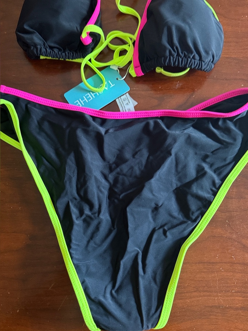 TASHEHE Colorful String Bikini Set Triangle Two Piece Neon Color Block Halter - Picture 10 of 11